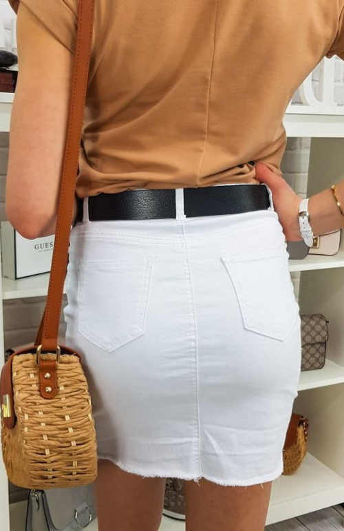 Jednofarebná biela riflová dámska krátka sukňa