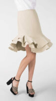 Luxusné béžová spoločenská sukňa s vrstveným volánikom