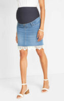 Moderná tehotenská džínsová sukňa s čipkovanými detailmi