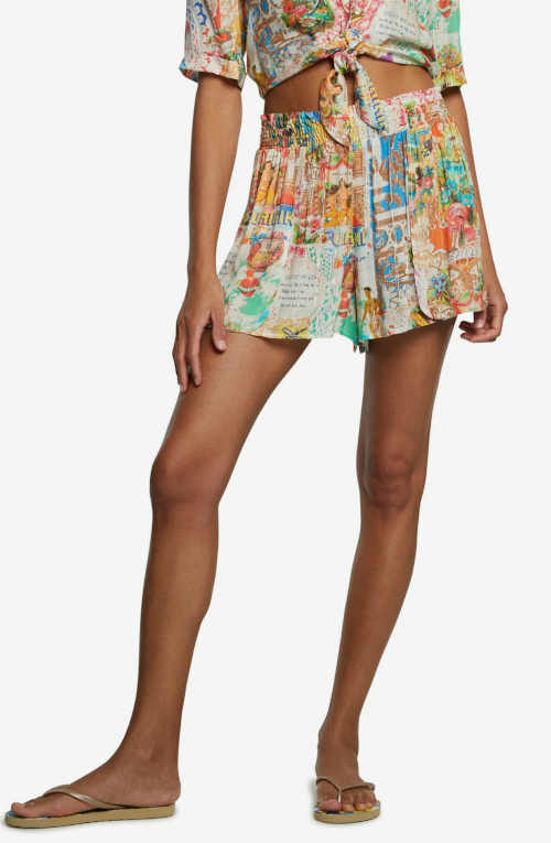 Plážová sukňa Desigual v dĺžke mini s pestrofarebným dizajnom