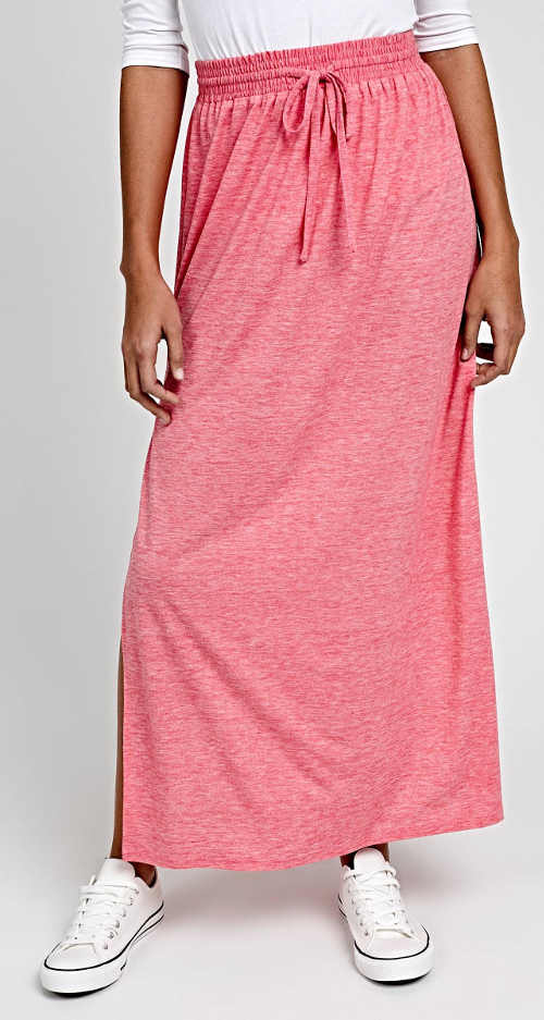 Lacná dlhá ružová maxi sukňa s rozparky