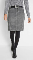 Použitý vzhľad šedej džínsovej sukne po kolená