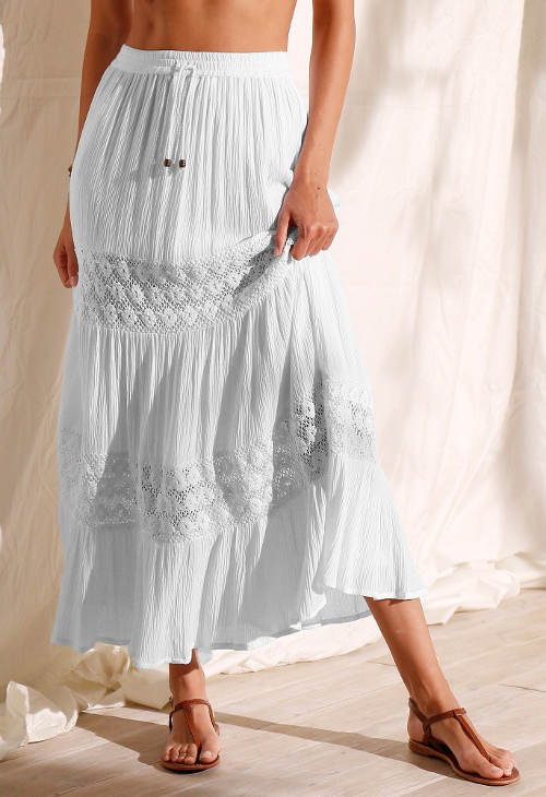 Biela maxi sukňa s čipkou