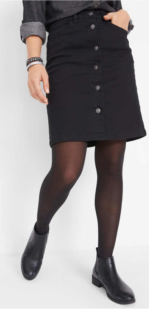 Čierna dámska džínsová sukňa s gombíkmi