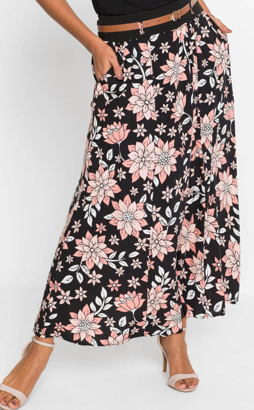 Dlhá kvetovaná sukňa s vreckami