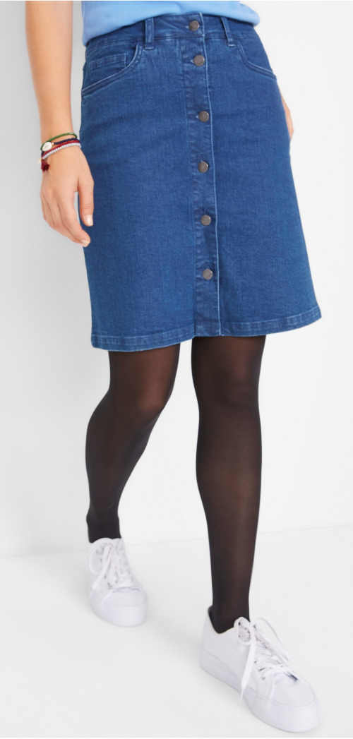 Elastická džínsová sukňa s gombíkmi vpredu