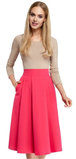 Ružová skladaná formálna sukňa s dĺžkou pod kolená