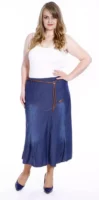 Dlhá džínsová sukňa s elastickým pásom pre plnoštíhle osoby