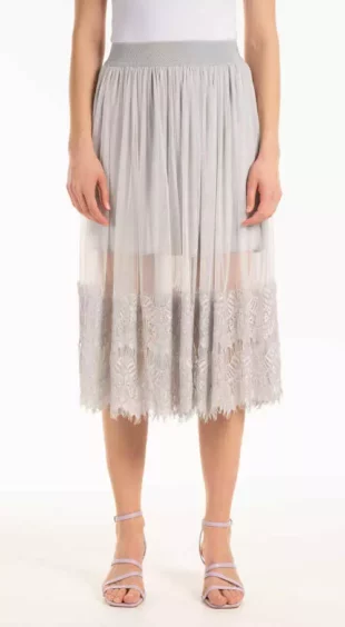 Midi sukňa v dĺžke midi s čipkovaným elastickým pásom