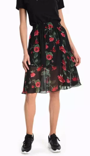 Čierna áčková sukňa s kvetinovým vzorom a elastickým pásom