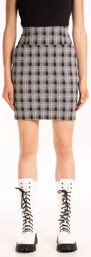 Dámska krátka kockovaná sukňa s vysokým pásom