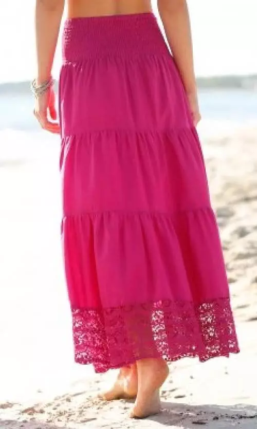 Dlhá ružová volánová sukňa