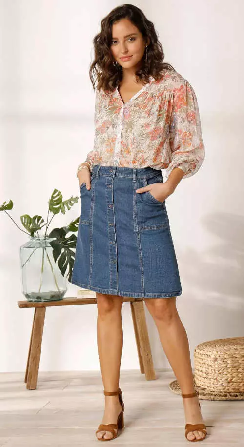 Džínsová sukňa s gombíkmi a vreckami