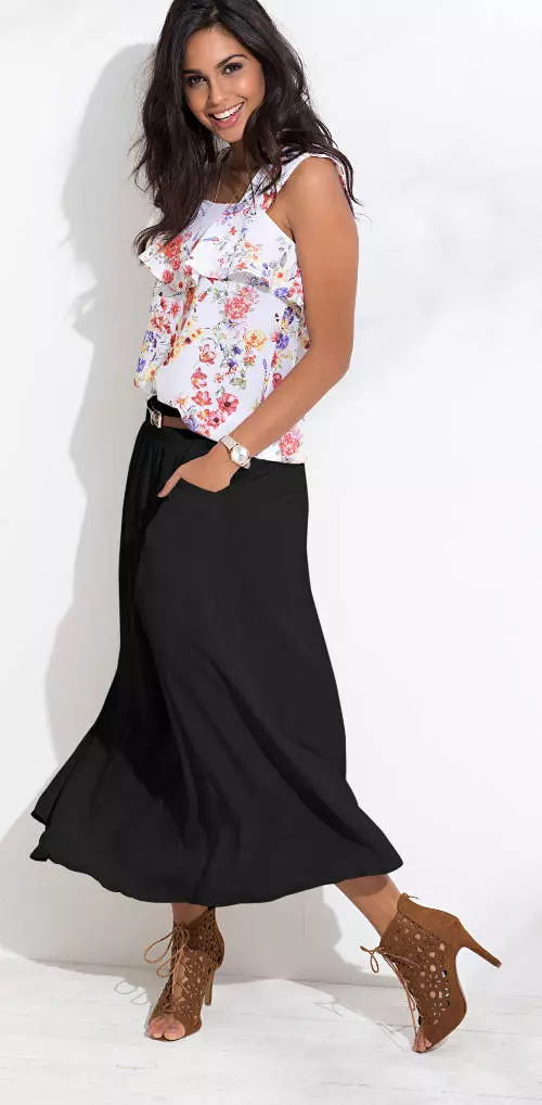 Jednofarebná čierna maxi sukňa s vreckami