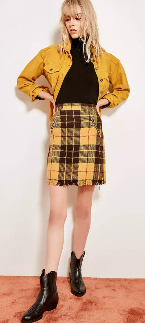 Pletená žltá kockovaná sukňa