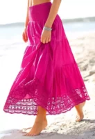 Ružová plážová sukňa s čipkou