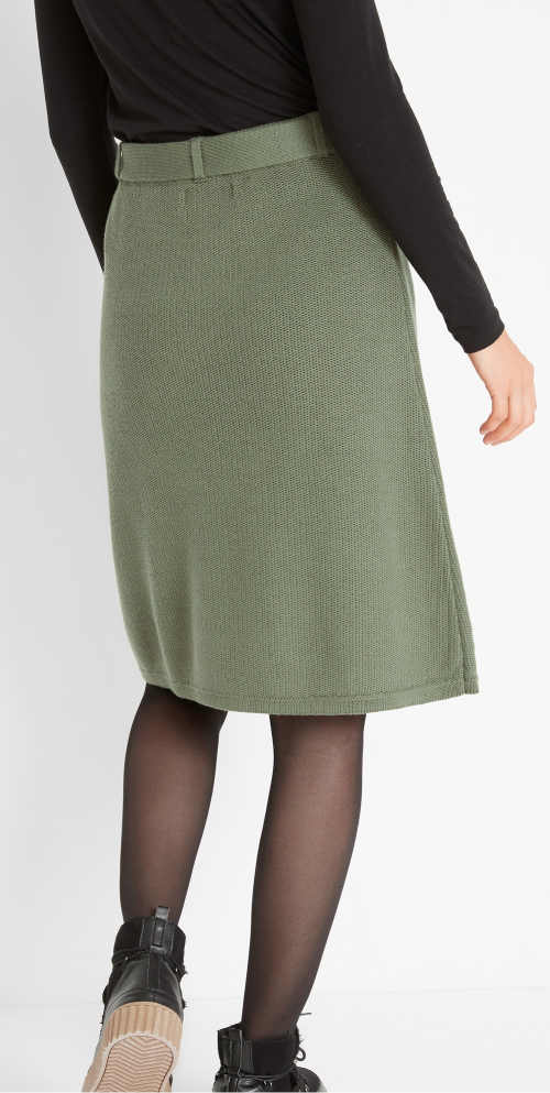 Šedá a zelená pletená dámska zimná sukňa
