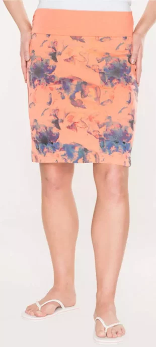Lacná oranžová letná sukňa s kvetinovým motívom