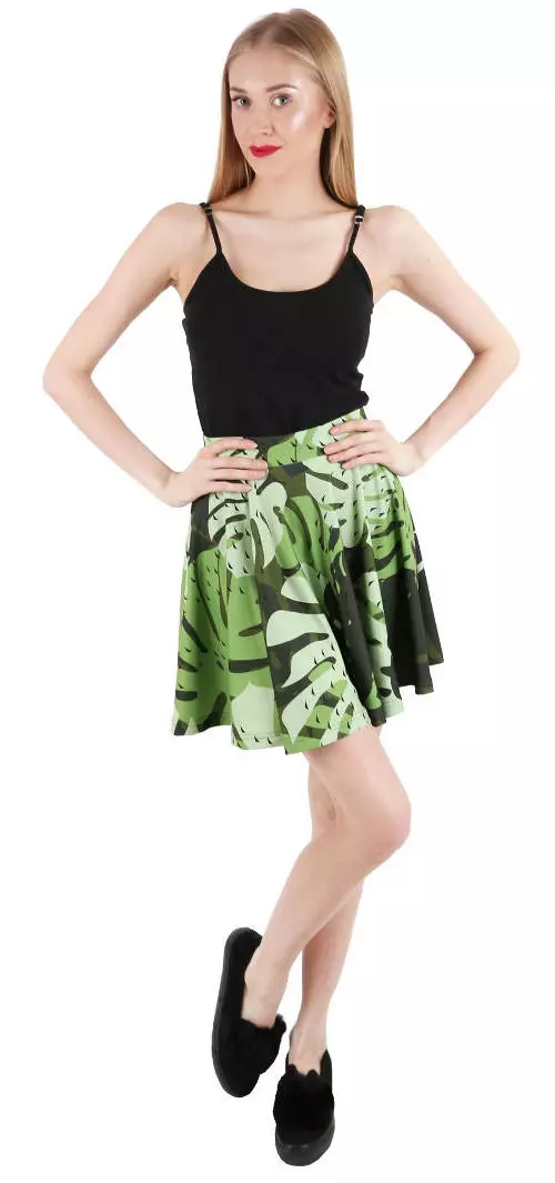 Zelená letná sukňa s celoplošnou potlačou