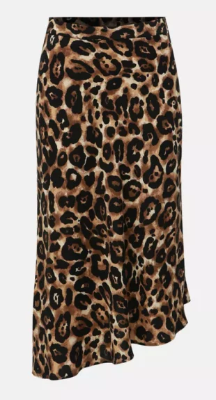 Čiernohnedá asymetrická midi sukňa s gepardím vzorom