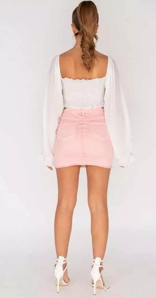 Dámska mini džínsová sukňa ružová