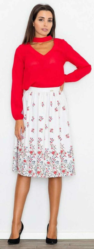 Elegantná riasená kvetinová sukňa s dĺžkou pod kolená