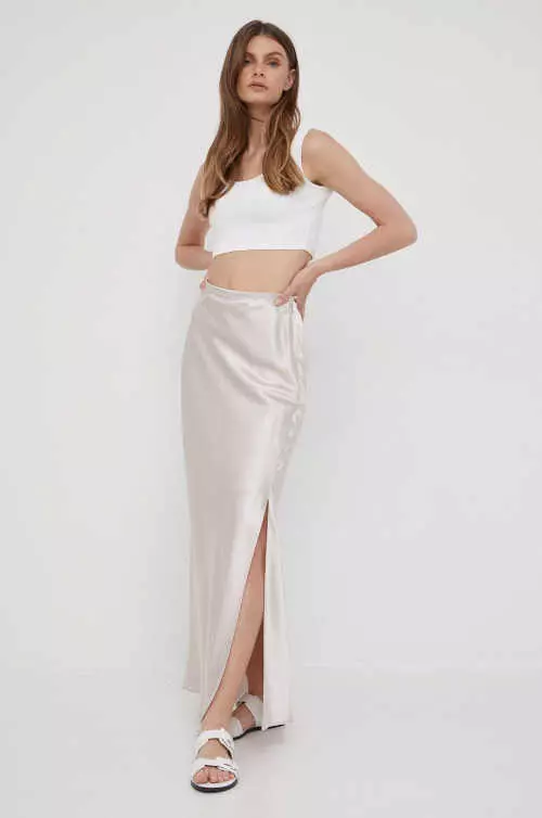Calvin Klein luxusná jednofarebná dlhá sukňa s rozparkom