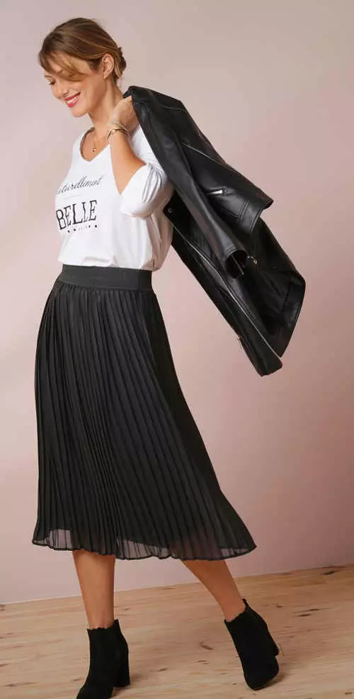 Dámska plisovaná midi sukňa s elastickým pásom