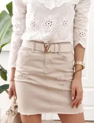 Mini béžová džínsová sukňa s odreninami