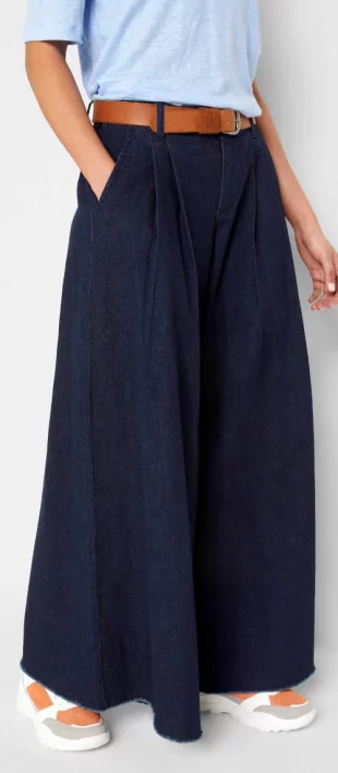 Tmavomodrá džínsová nohavicová sukňa vo veľkostiach pre plnoštíhle